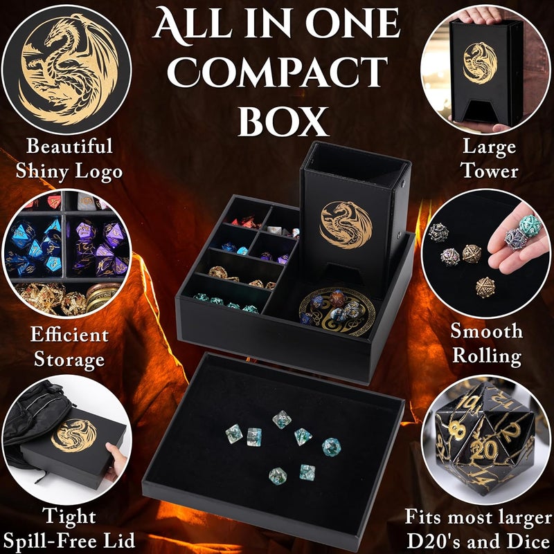 Soar Forge Dice Tray and Dice Tower for DND: All-in-One Tray, Storage & Large Tower for Random Rolls - Stores Your Sets, Mini's etc, Perfect for D&D and RPG Gift Accessories (Gold Dragon) - Image 2